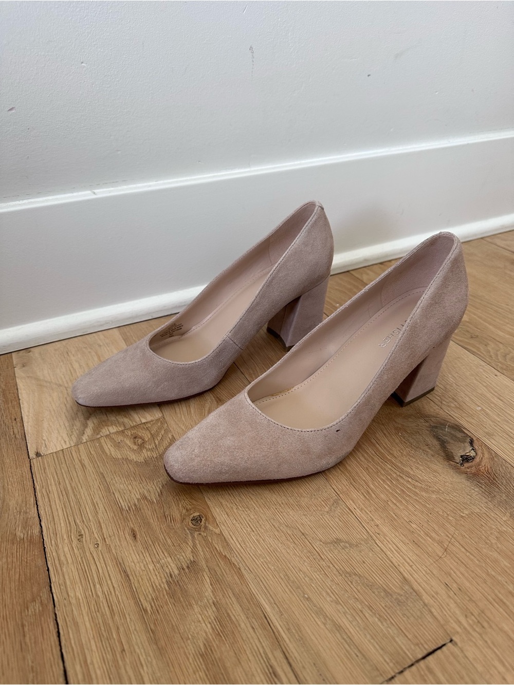 Classic Block Heel Pumps in Blush Suede